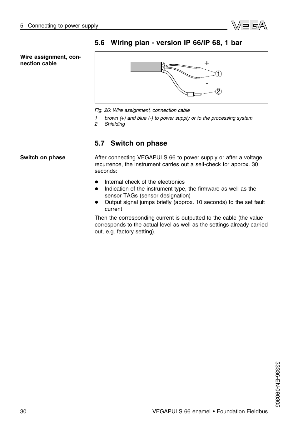 7 switch on phase | VEGA VEGAPULS 66 (≥ 2.0.0 - ≤ 3.8) enamel Foundation Fieldbus User Manual | Page 30 / 68