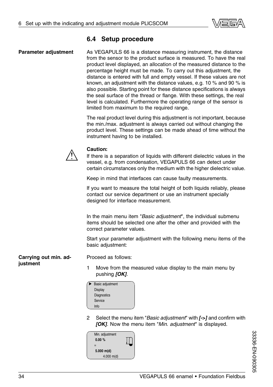 4 setup procedure | VEGA VEGAPULS 66 (≥ 2.0.0 - ≤ 3.8) enamel Foundation Fieldbus User Manual | Page 34 / 68