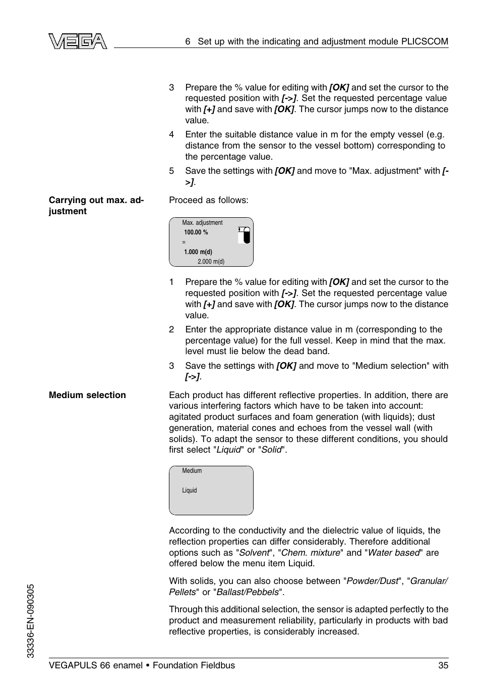 VEGA VEGAPULS 66 (≥ 2.0.0 - ≤ 3.8) enamel Foundation Fieldbus User Manual | Page 35 / 68