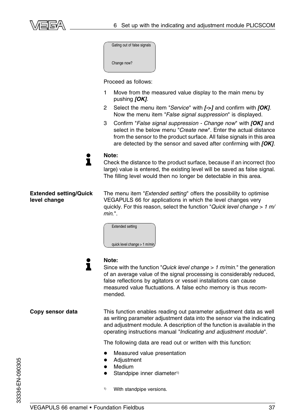 VEGA VEGAPULS 66 (≥ 2.0.0 - ≤ 3.8) enamel Foundation Fieldbus User Manual | Page 37 / 68