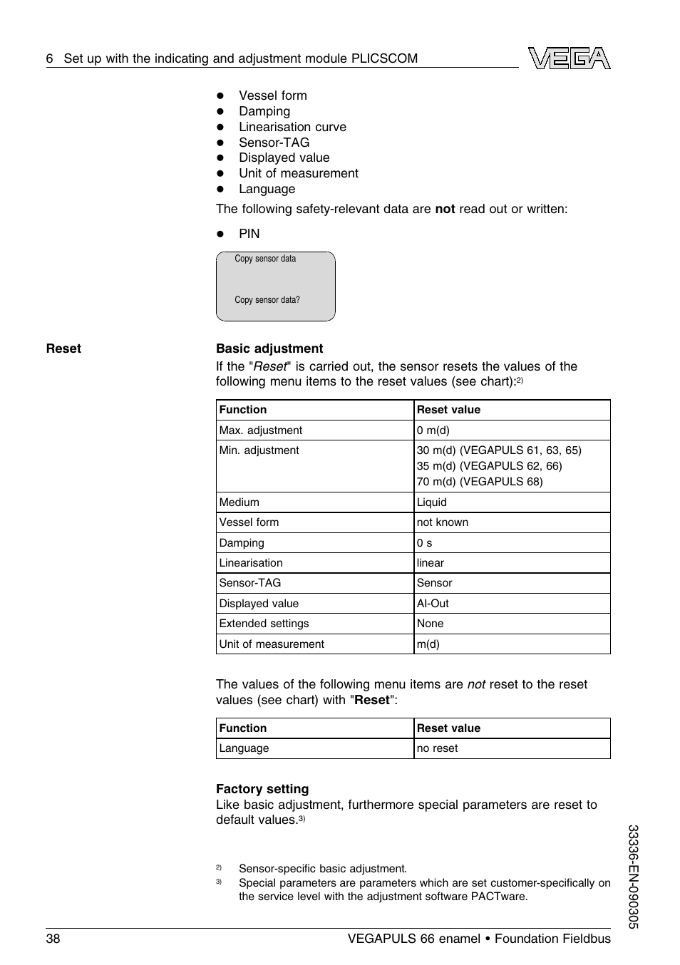 VEGA VEGAPULS 66 (≥ 2.0.0 - ≤ 3.8) enamel Foundation Fieldbus User Manual | Page 38 / 68