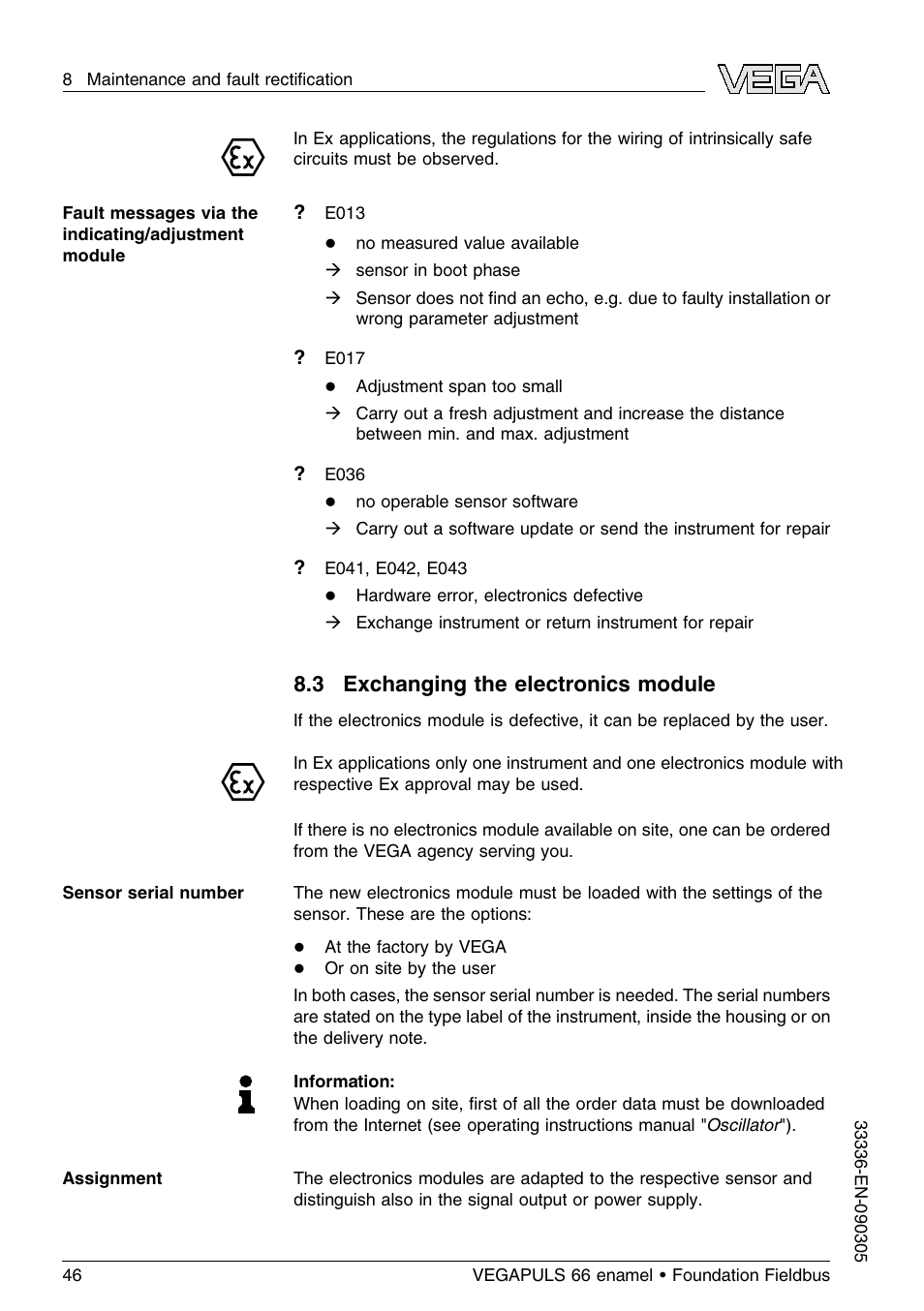 3 exchanging the electronics module | VEGA VEGAPULS 66 (≥ 2.0.0 - ≤ 3.8) enamel Foundation Fieldbus User Manual | Page 46 / 68