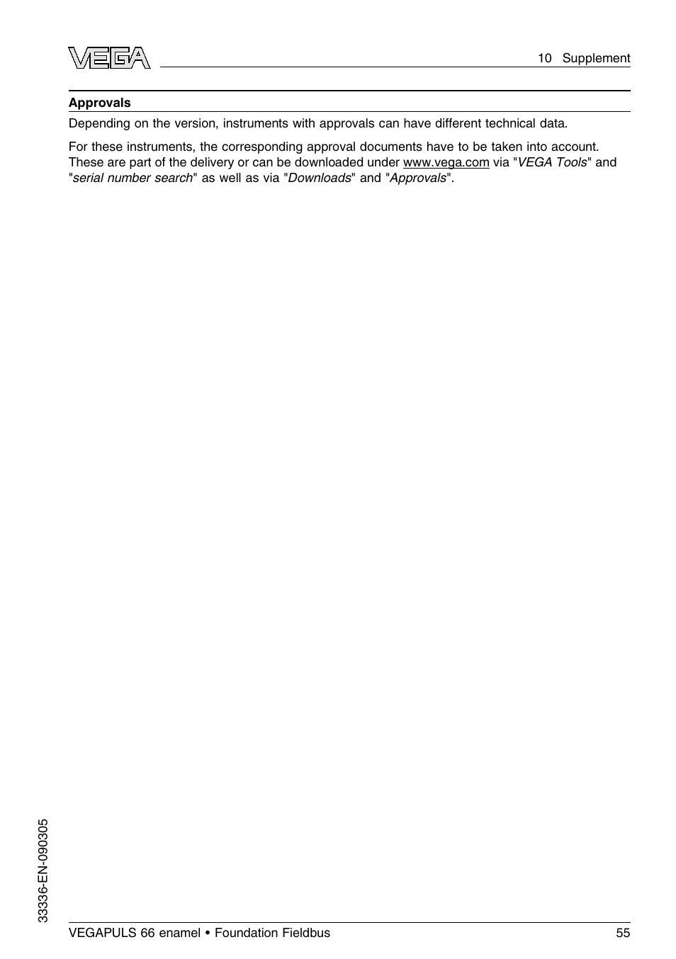 VEGA VEGAPULS 66 (≥ 2.0.0 - ≤ 3.8) enamel Foundation Fieldbus User Manual | Page 55 / 68