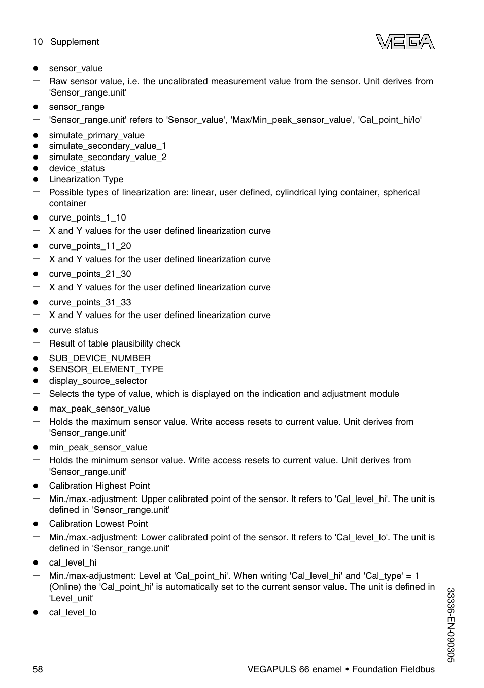 VEGA VEGAPULS 66 (≥ 2.0.0 - ≤ 3.8) enamel Foundation Fieldbus User Manual | Page 58 / 68