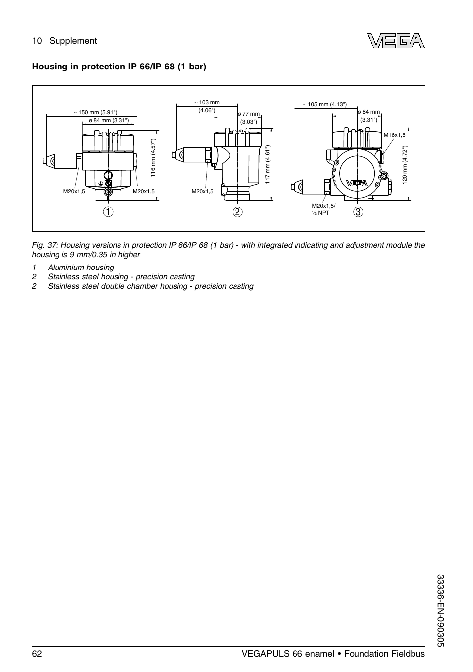 VEGA VEGAPULS 66 (≥ 2.0.0 - ≤ 3.8) enamel Foundation Fieldbus User Manual | Page 62 / 68