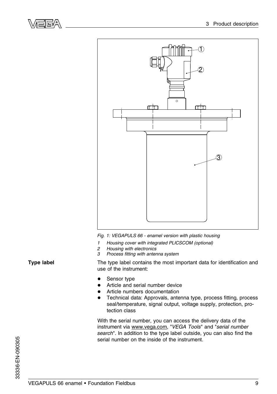 VEGA VEGAPULS 66 (≥ 2.0.0 - ≤ 3.8) enamel Foundation Fieldbus User Manual | Page 9 / 68