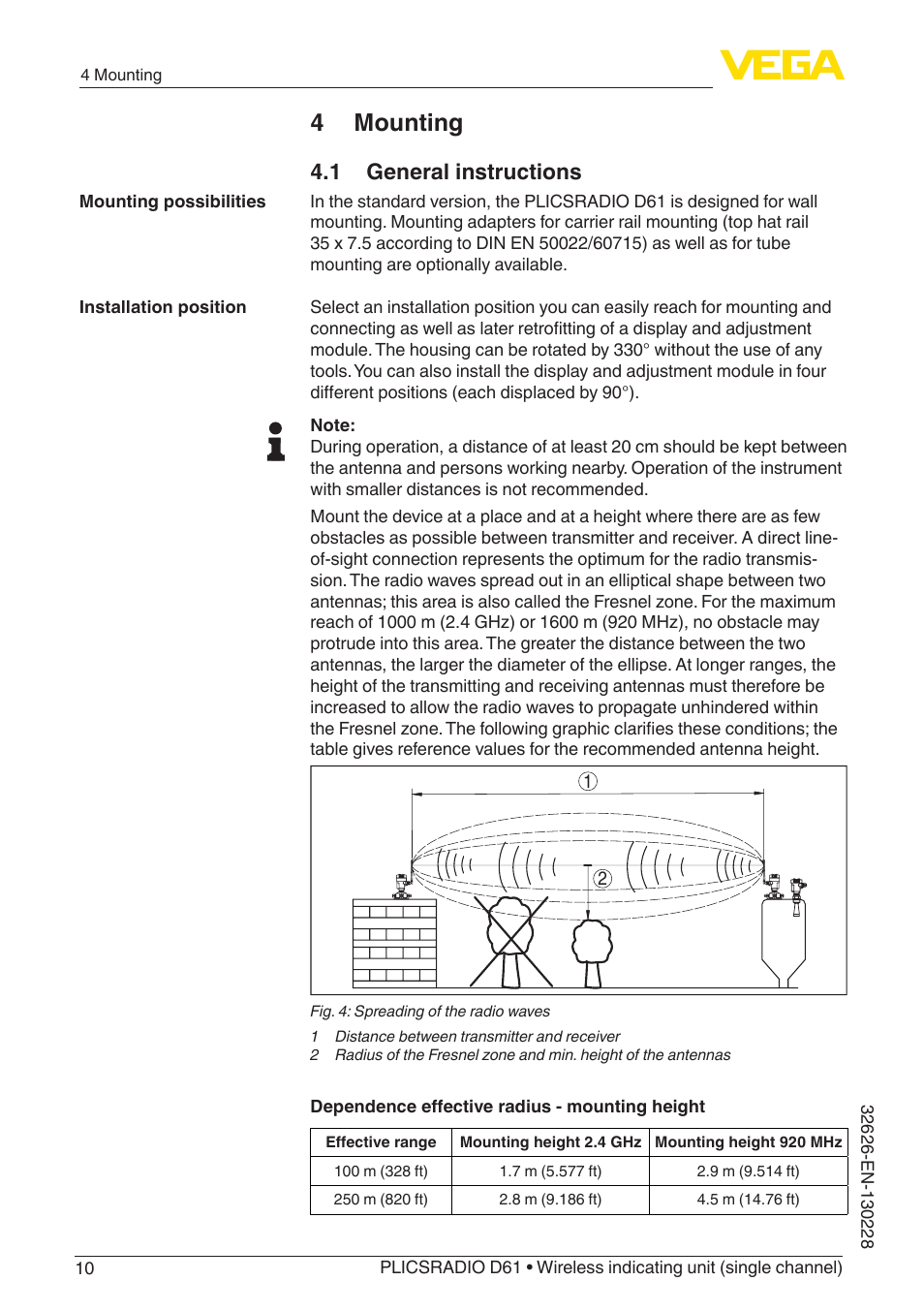 4 mounting, 1 general instructions | VEGA PLICSRADIO R61 Wireless indicating unit User Manual | Page 10 / 36
