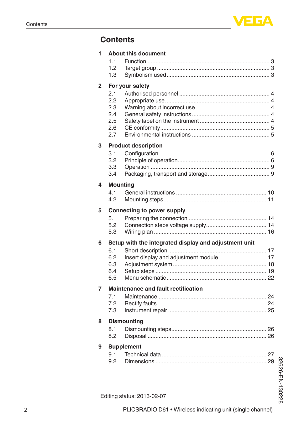 VEGA PLICSRADIO R61 Wireless indicating unit User Manual | Page 2 / 36