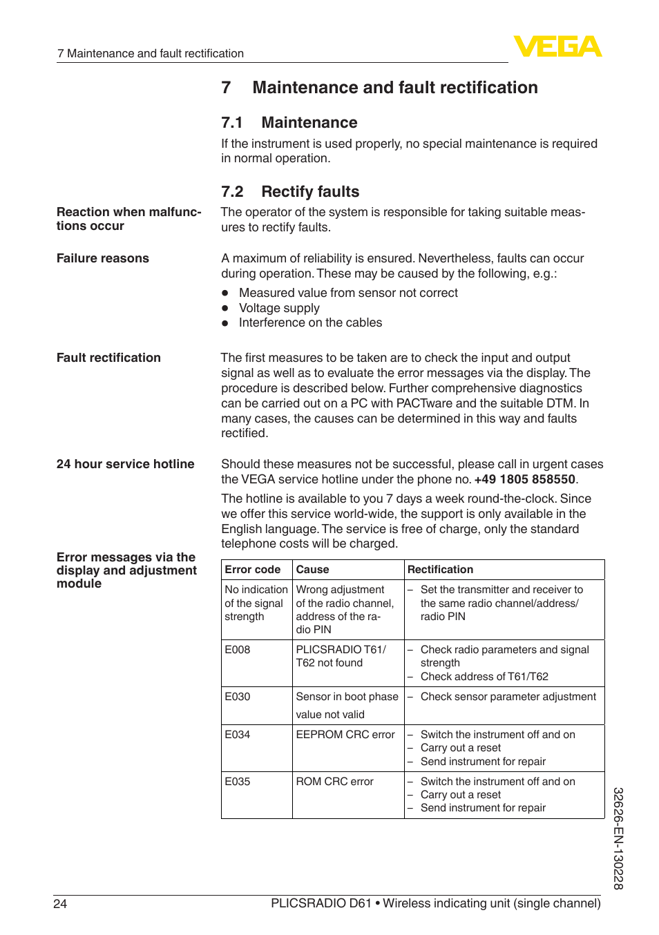 7 maintenance and fault rectification, 1 maintenance, 2 rectify faults | VEGA PLICSRADIO R61 Wireless indicating unit User Manual | Page 24 / 36