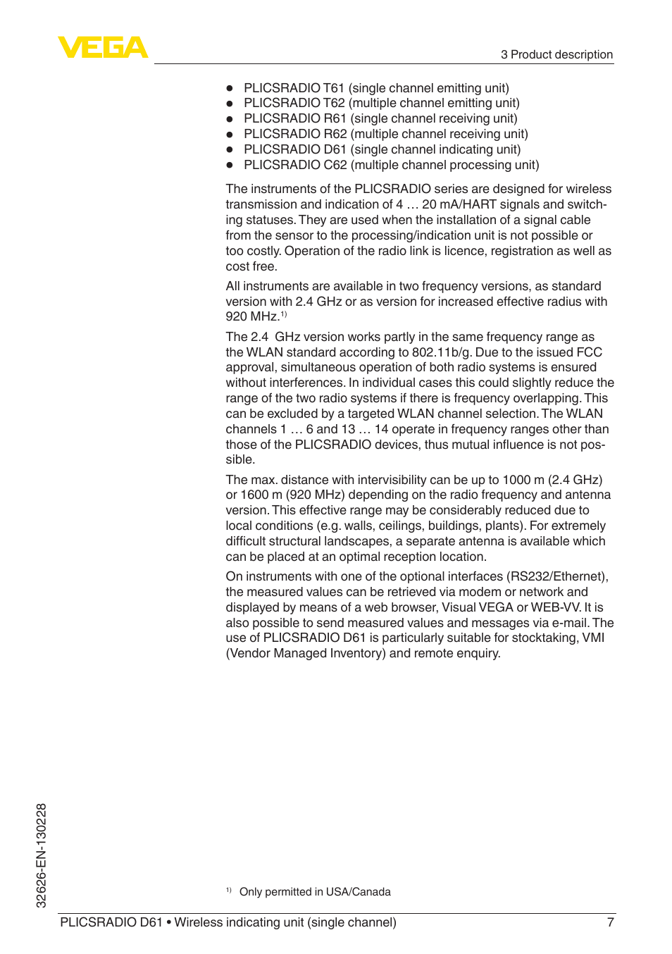 VEGA PLICSRADIO R61 Wireless indicating unit User Manual | Page 7 / 36