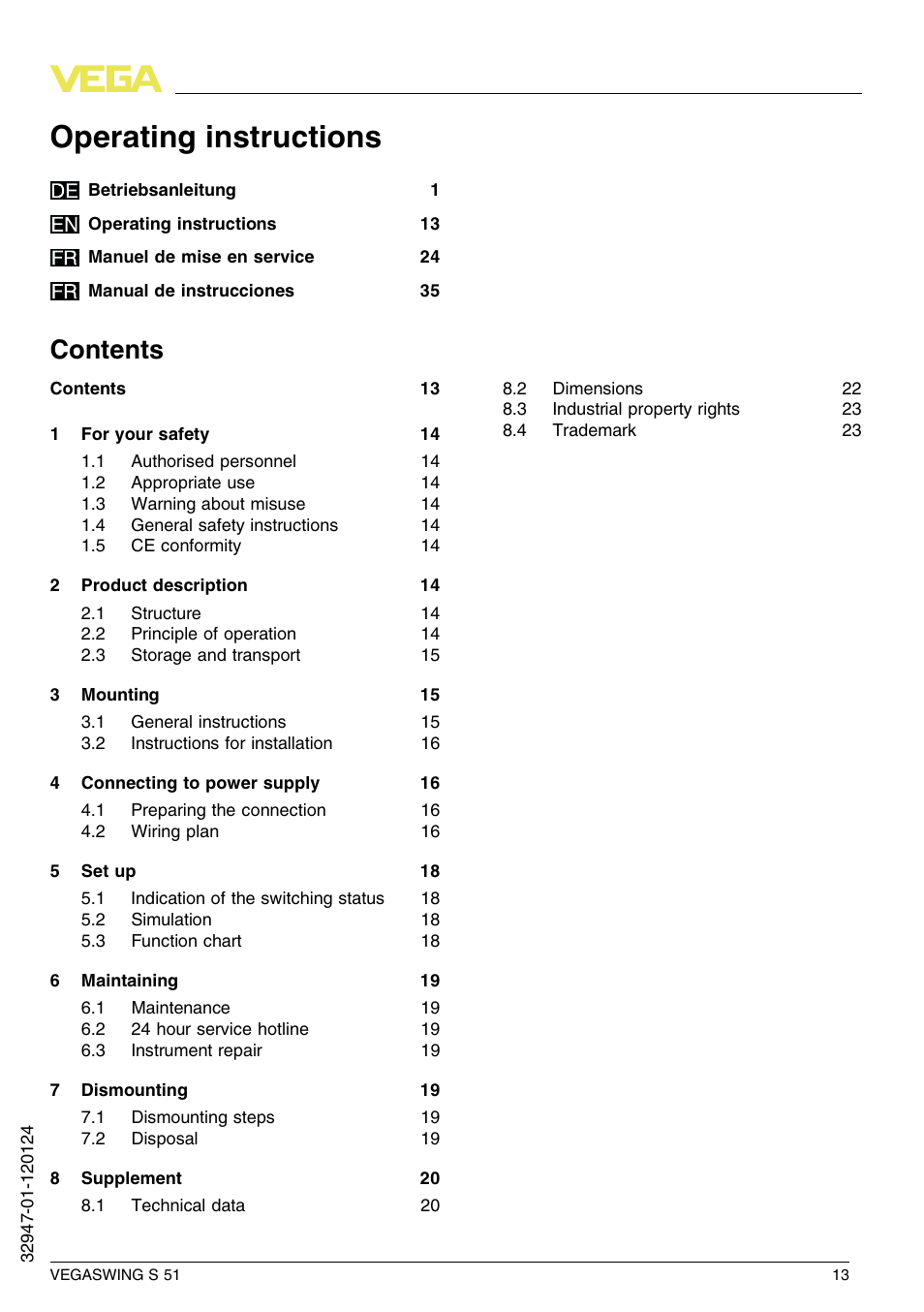 VEGA VEGASWING S 51 User Manual | Page 13 / 48