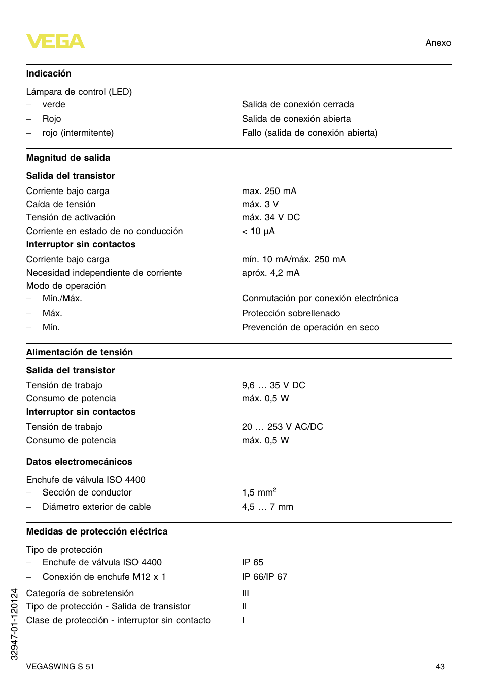 VEGA VEGASWING S 51 User Manual | Page 43 / 48