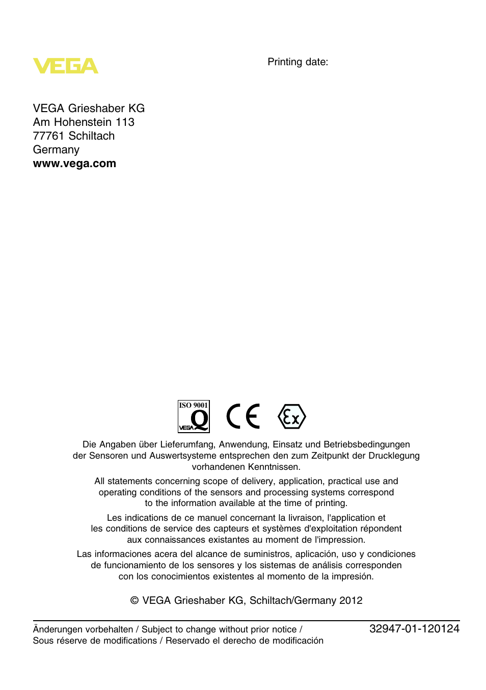 VEGA VEGASWING S 51 User Manual | Page 48 / 48