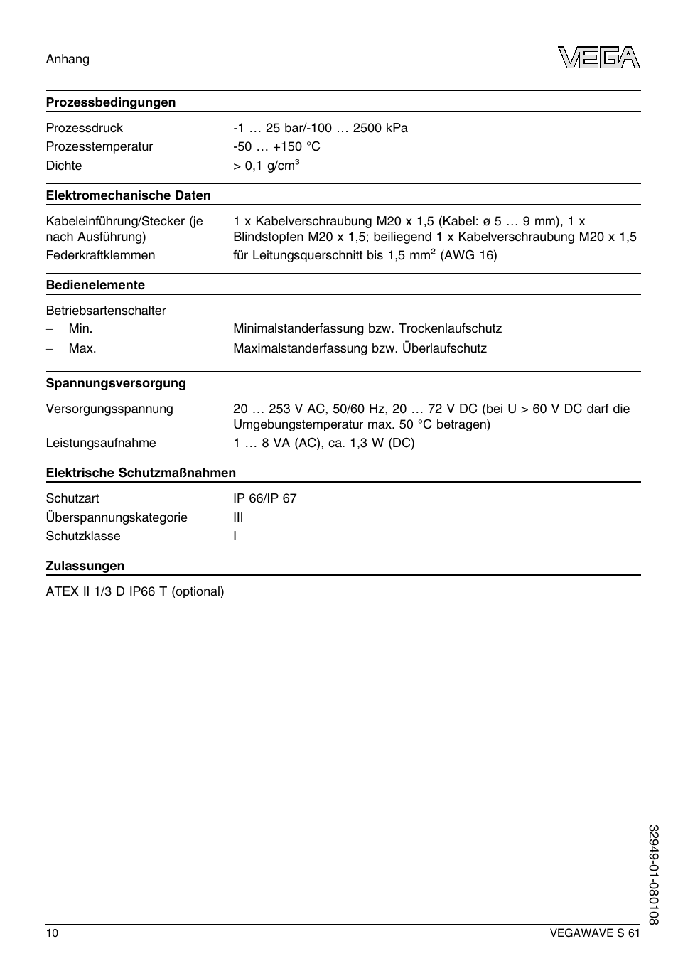 VEGA VEGAWAVE S 61 User Manual | Page 10 / 48