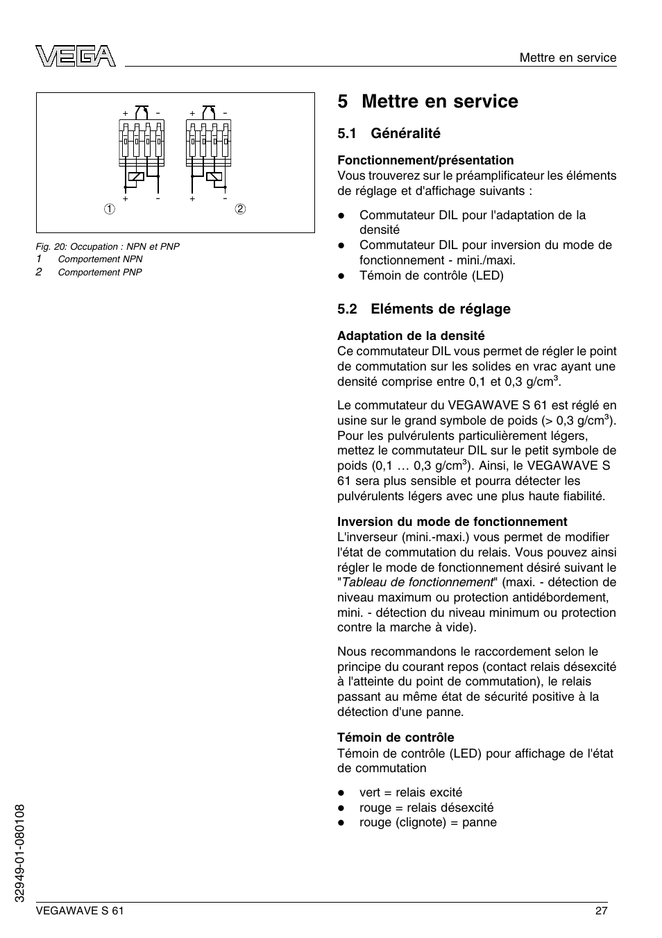 5 mettre en service, 1 généralité, 2 eléments de réglage | 5 m ettre en service | VEGA VEGAWAVE S 61 User Manual | Page 27 / 48
