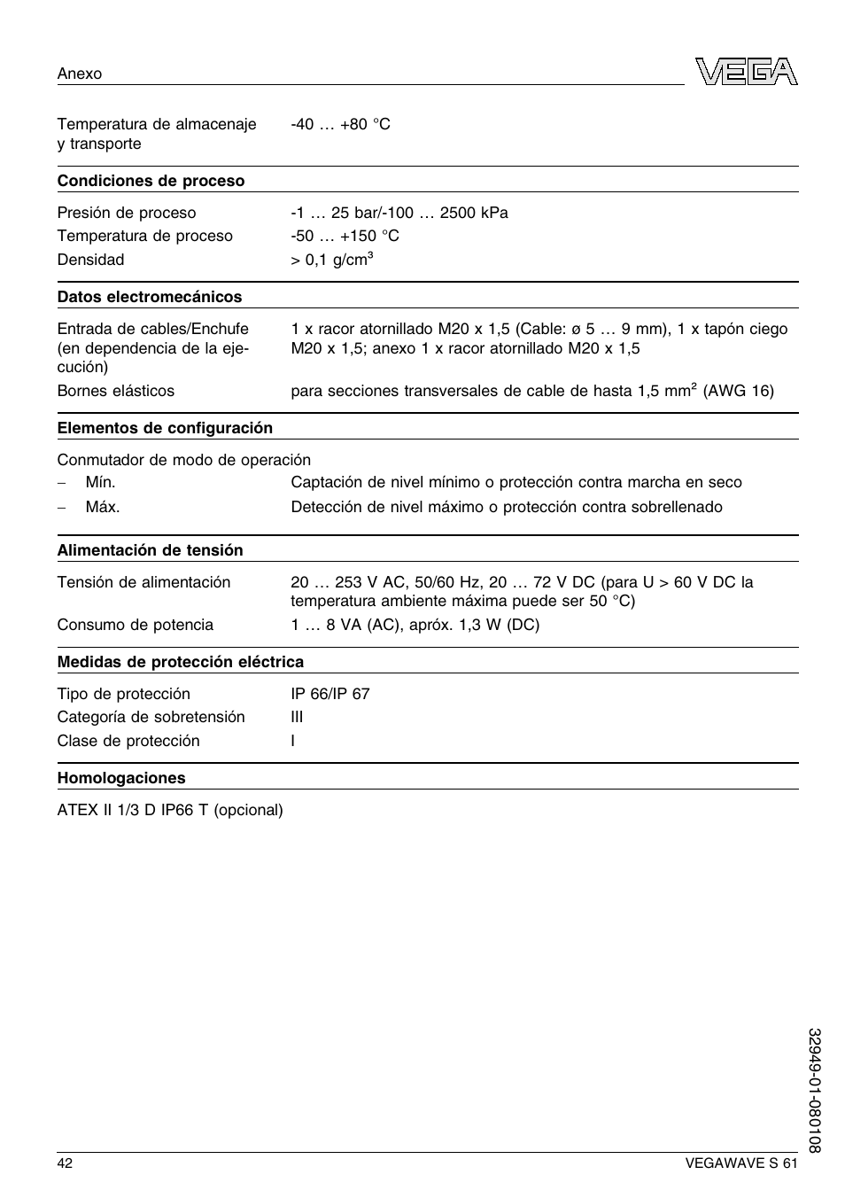 VEGA VEGAWAVE S 61 User Manual | Page 42 / 48