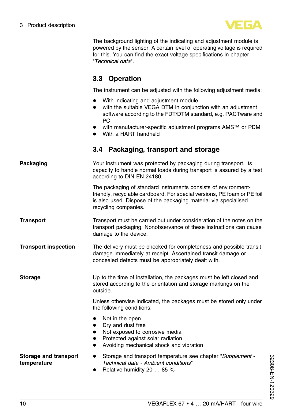 3 operation, 4 packaging, transport and storage | VEGA VEGAFLEX 67 (-20…+250°C) 4 … 20 mA_HART four-wire User Manual | Page 10 / 56