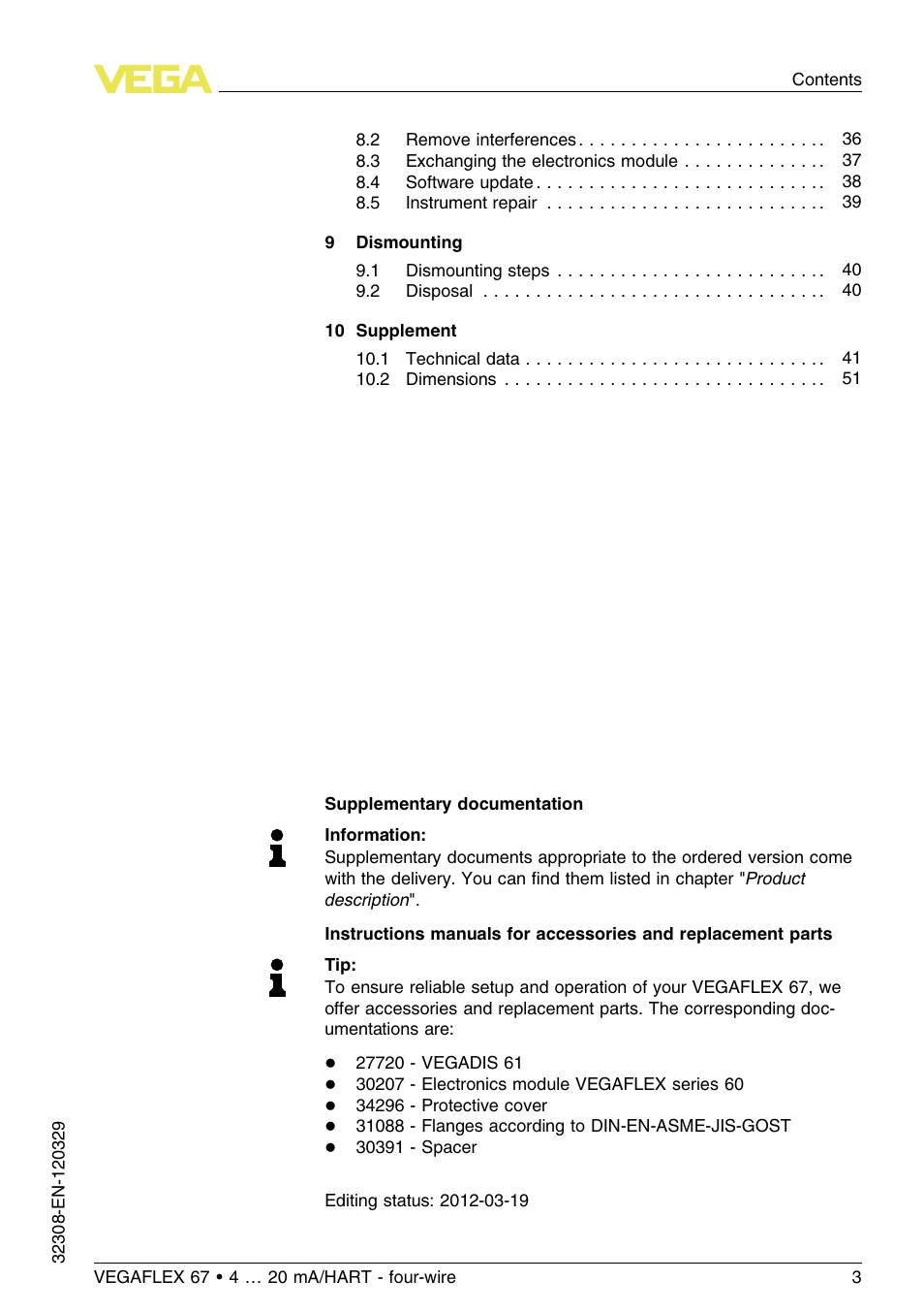 VEGA VEGAFLEX 67 (-20…+250°C) 4 … 20 mA_HART four-wire User Manual | Page 3 / 56