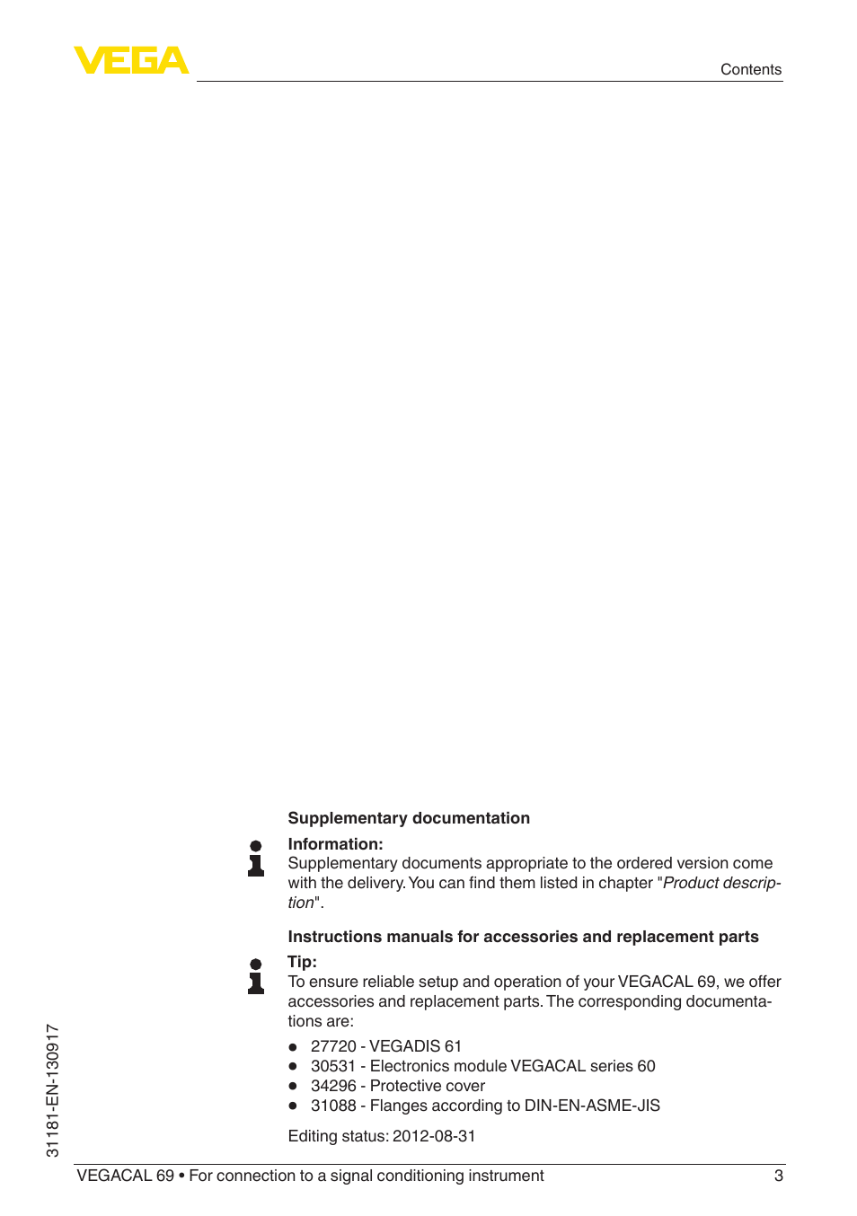 VEGA VEGACAL 69 For connection to a signal conditioning instrument User Manual | Page 3 / 32