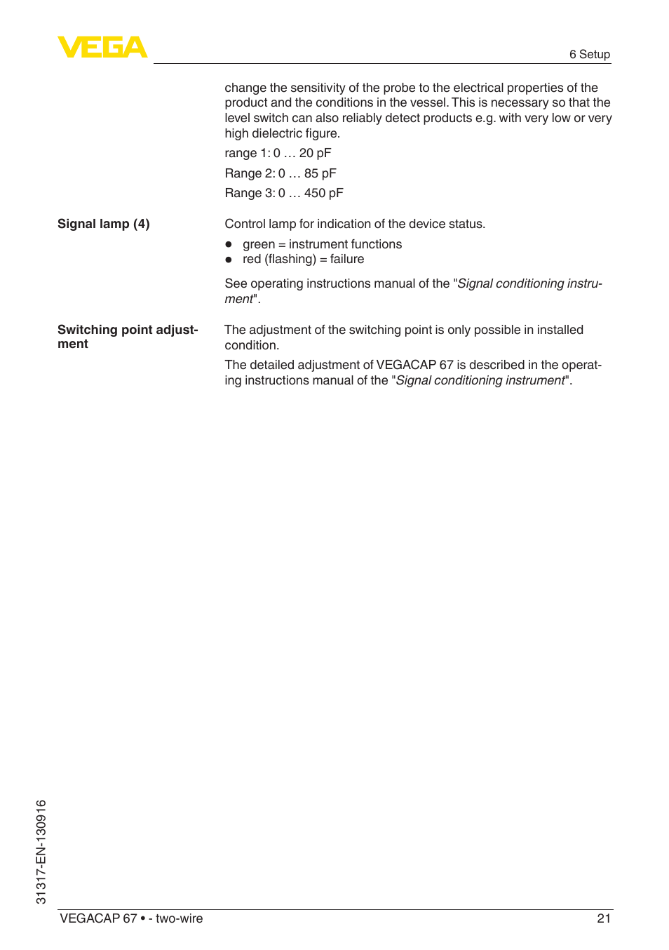 VEGA VEGACAP 67 - two-wire User Manual | Page 21 / 36