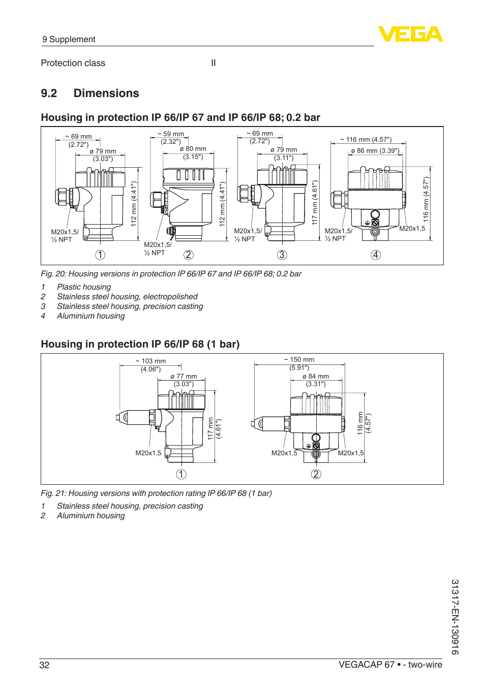 2 dimensions | VEGA VEGACAP 67 - two-wire User Manual | Page 32 / 36