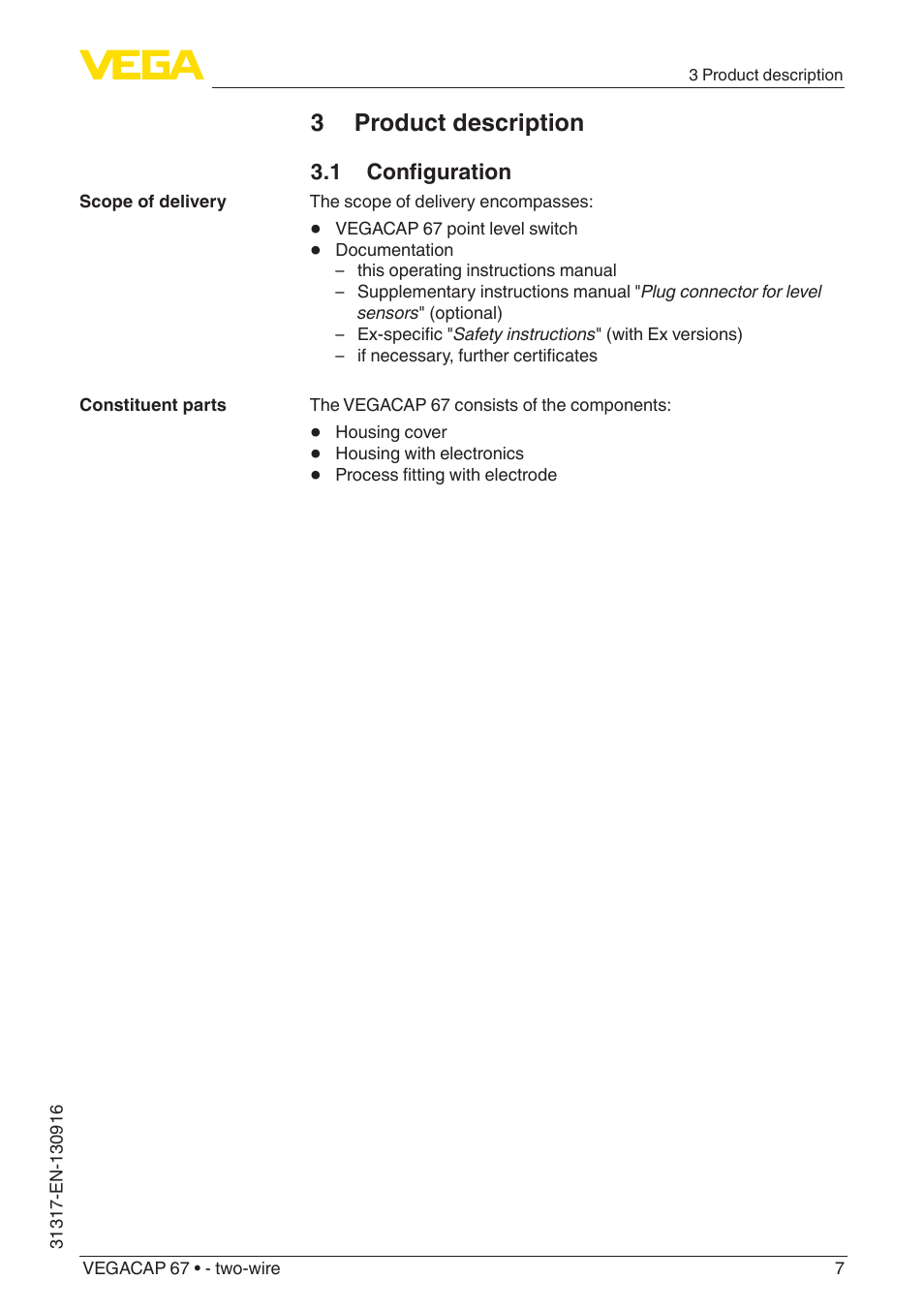 3 product description, 1 configuration | VEGA VEGACAP 67 - two-wire User Manual | Page 7 / 36