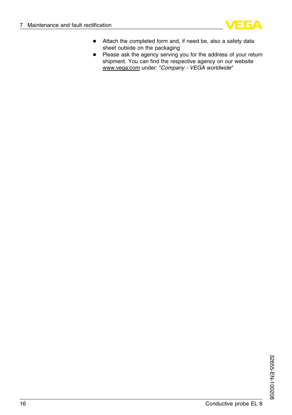 VEGA EL 8 Conductive probe User Manual | Page 16 / 24