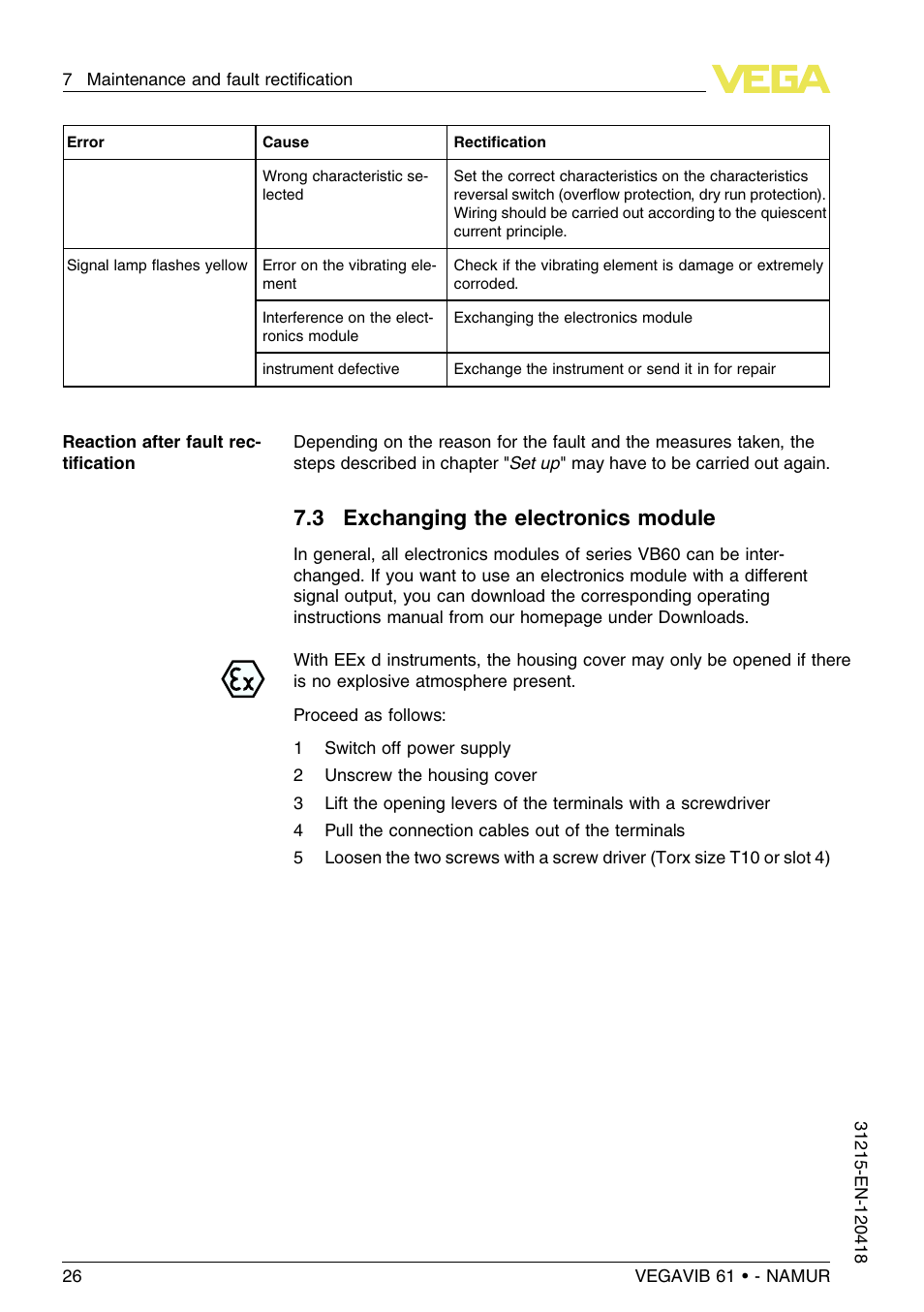 3 exchanging the electronics module | VEGA VEGAVIB 61 - NAMUR User Manual | Page 26 / 40
