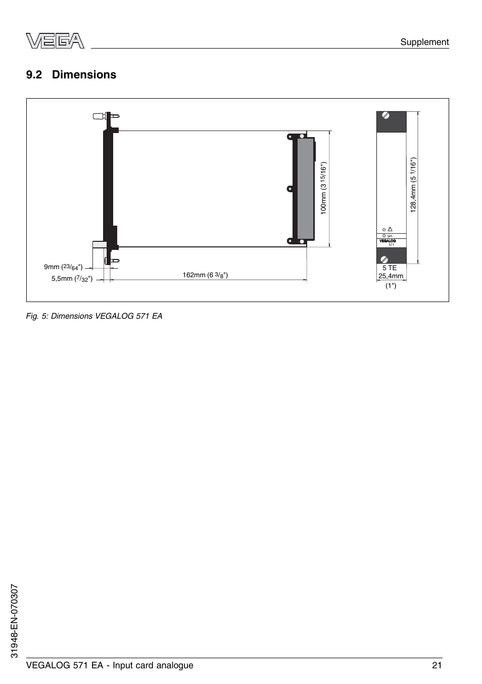 2 dimensions | VEGA VEGALOG 571 EA User Manual | Page 21 / 24