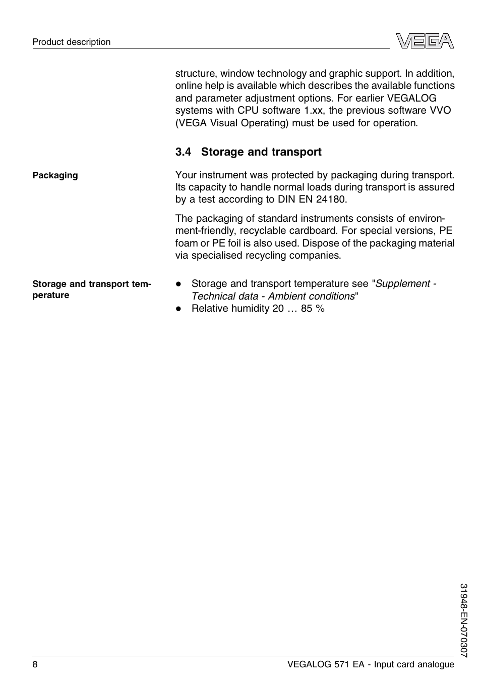 4 storage and transport | VEGA VEGALOG 571 EA User Manual | Page 8 / 24