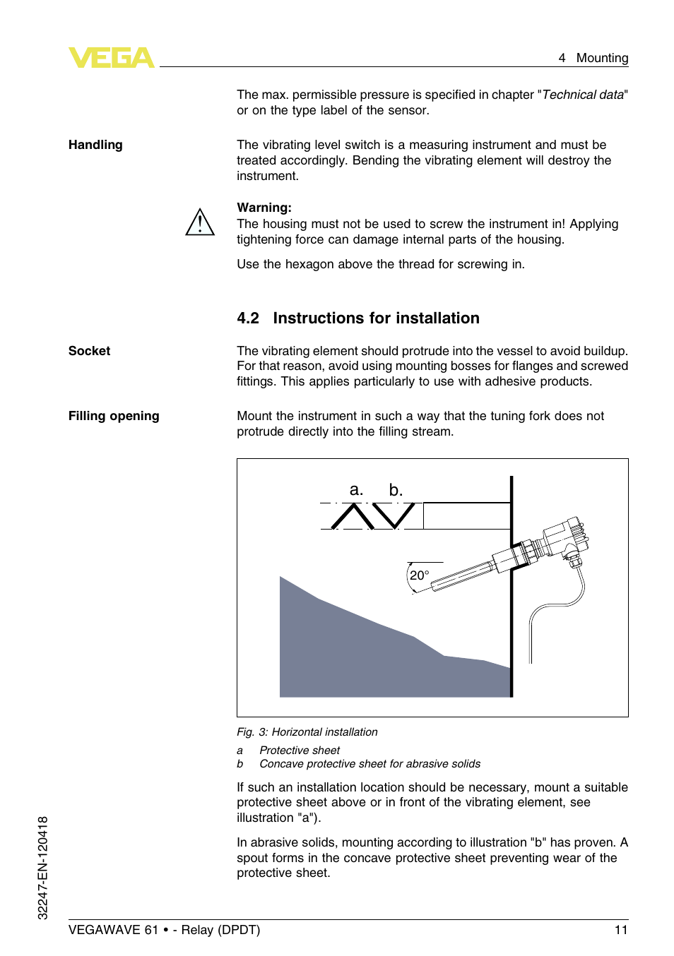 2 instructions for installation, A. b | VEGA VEGAWAVE 61 - Relay (DPDT) User Manual | Page 11 / 36