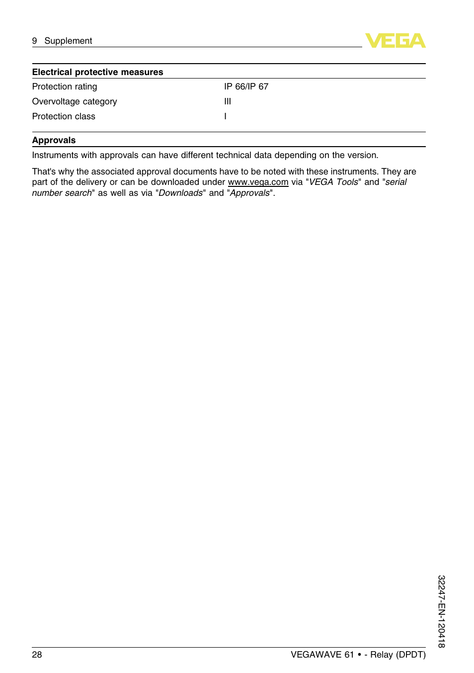 VEGA VEGAWAVE 61 - Relay (DPDT) User Manual | Page 28 / 36