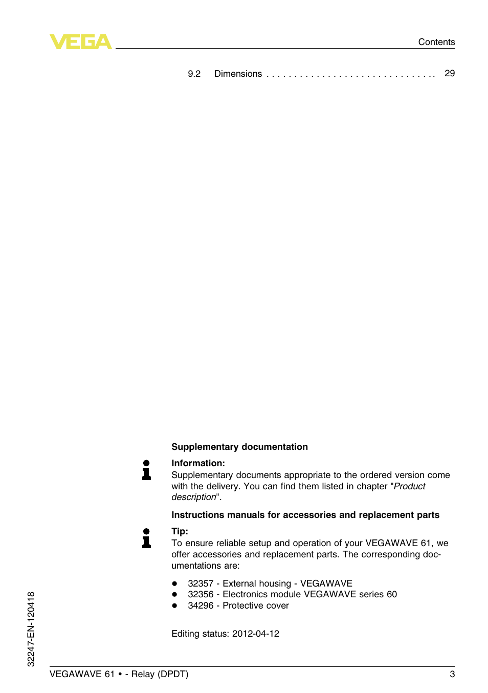 VEGA VEGAWAVE 61 - Relay (DPDT) User Manual | Page 3 / 36