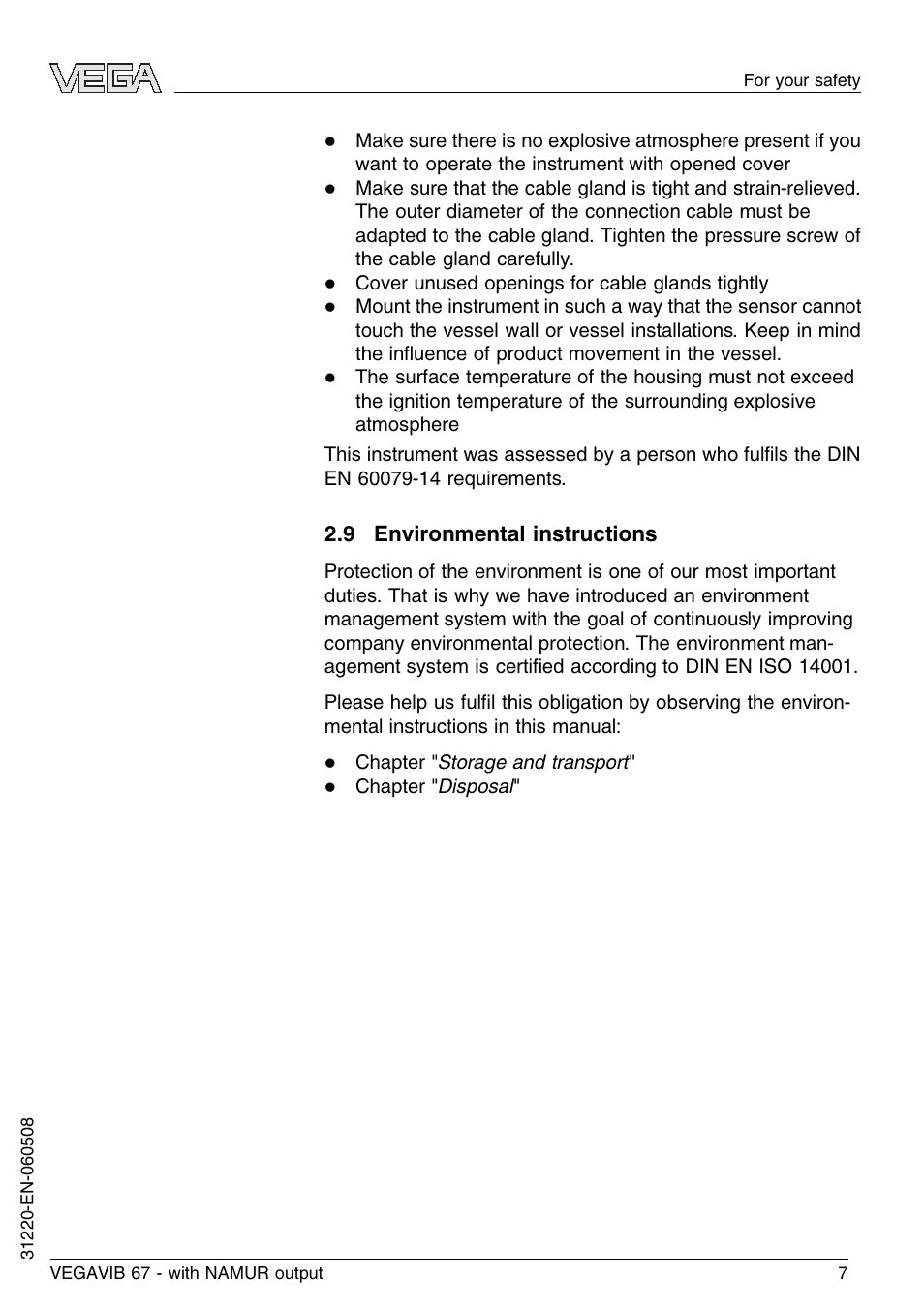 9 environmental instructions | VEGA VEGAVIB 67 - NAMUR User Manual | Page 7 / 40