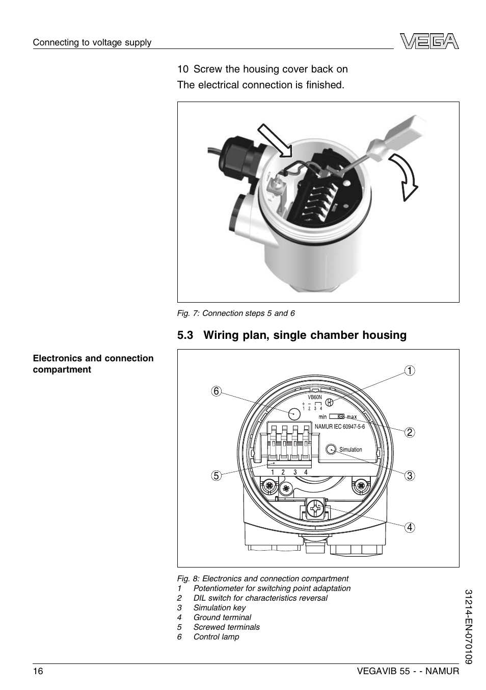 3 wiring plan, single chamber housing | VEGA VEGAVIB 55 - NAMUR User Manual | Page 16 / 32