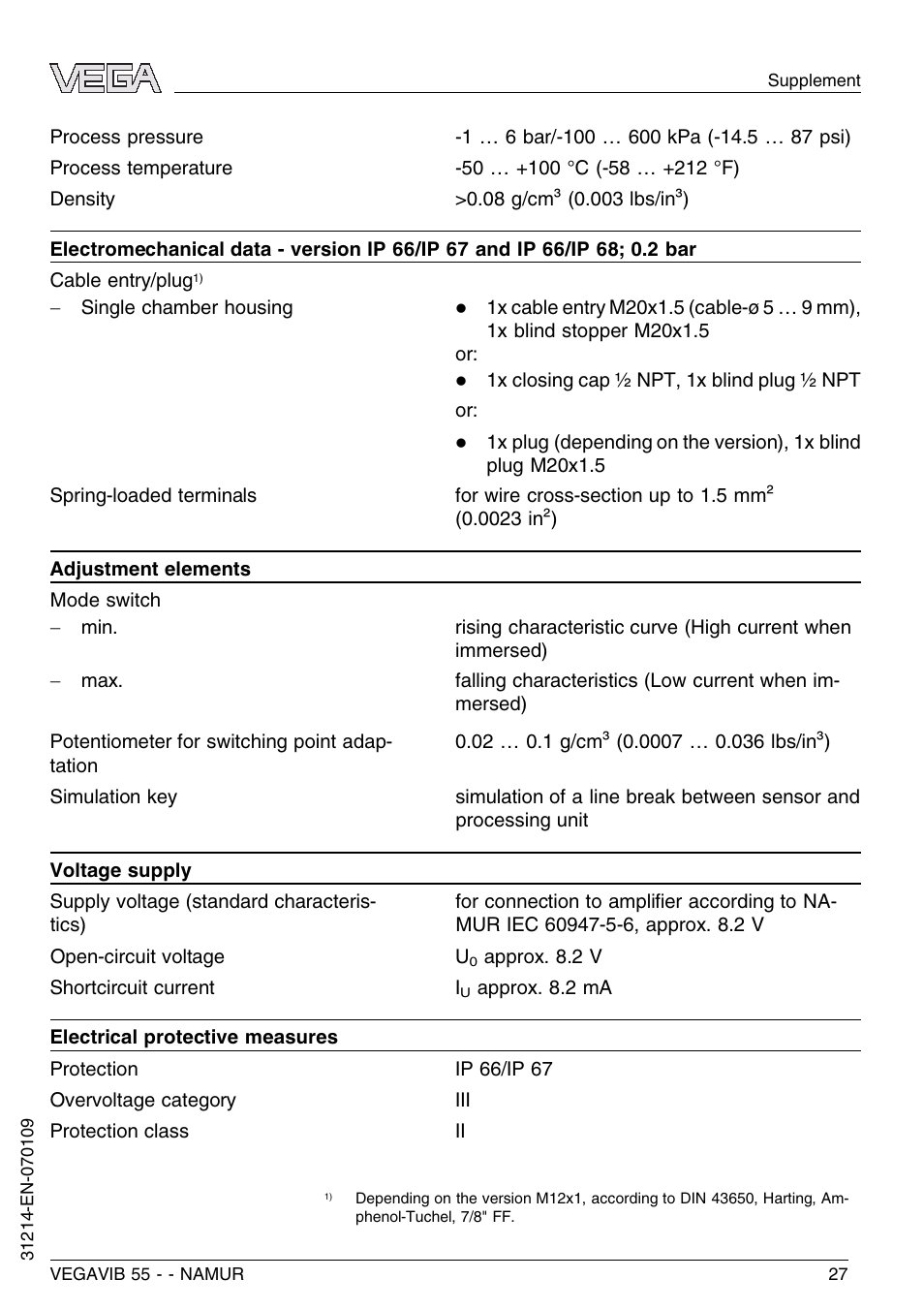 VEGA VEGAVIB 55 - NAMUR User Manual | Page 27 / 32