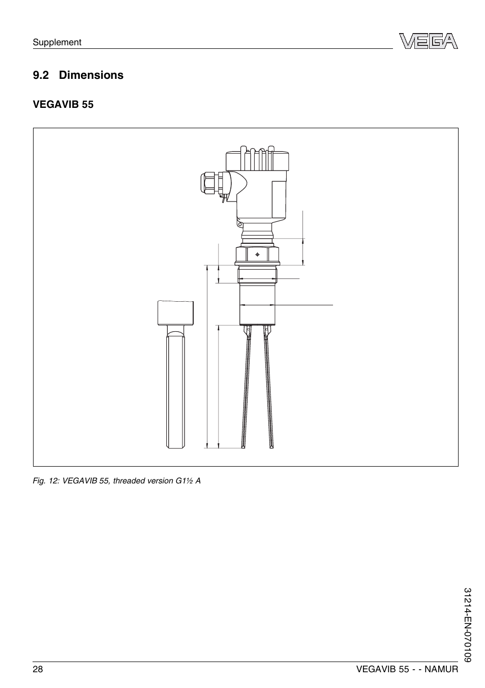 2 dimensions, Vegavib 55 | VEGA VEGAVIB 55 - NAMUR User Manual | Page 28 / 32