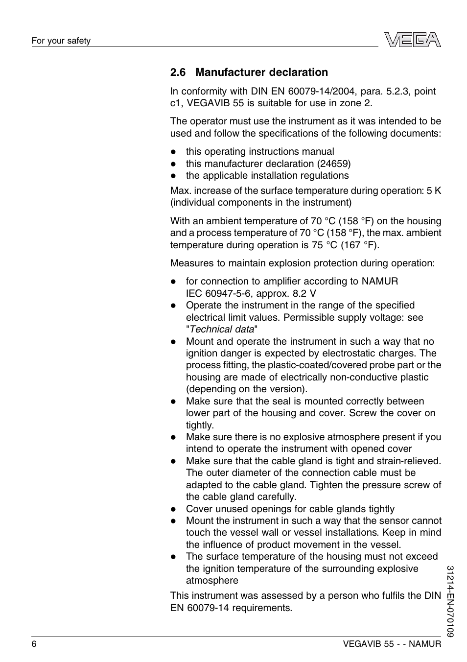 6 manufacturer declaration | VEGA VEGAVIB 55 - NAMUR User Manual | Page 6 / 32