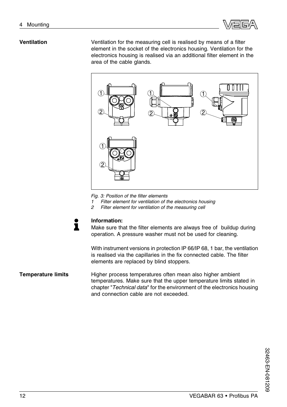 VEGA VEGABAR 63 Proﬁbus PA User Manual | Page 12 / 76