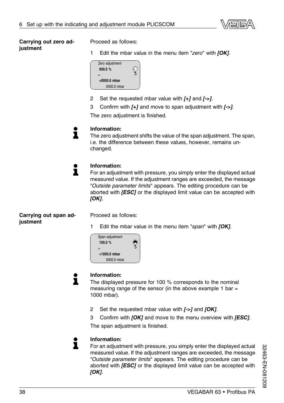 VEGA VEGABAR 63 Proﬁbus PA User Manual | Page 38 / 76