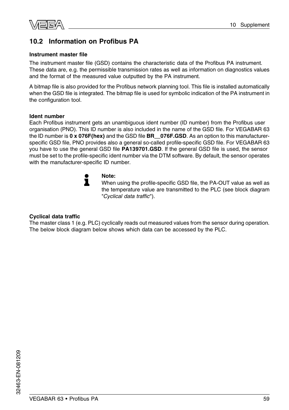 2 information on profibus pa, 2 information on proﬁbus pa | VEGA VEGABAR 63 Proﬁbus PA User Manual | Page 59 / 76