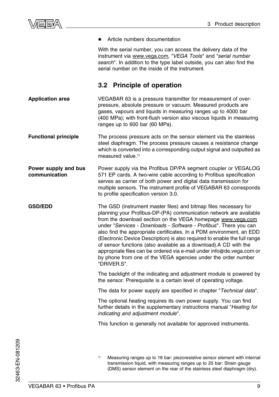 2 principle of operation | VEGA VEGABAR 63 Proﬁbus PA User Manual | Page 9 / 76