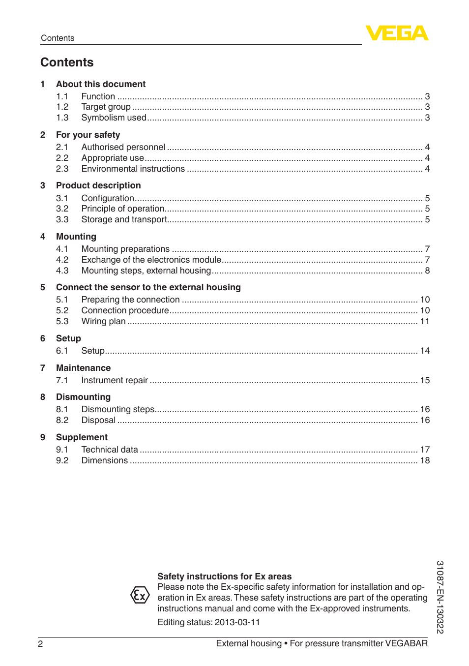 VEGA VEGABAR External housing User Manual | Page 2 / 20