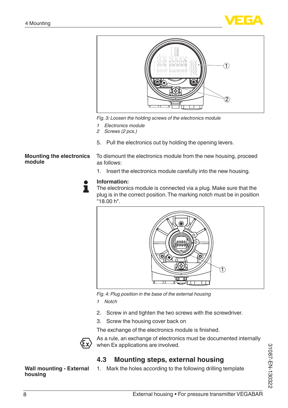 3 mounting steps, external housing | VEGA VEGABAR External housing User Manual | Page 8 / 20