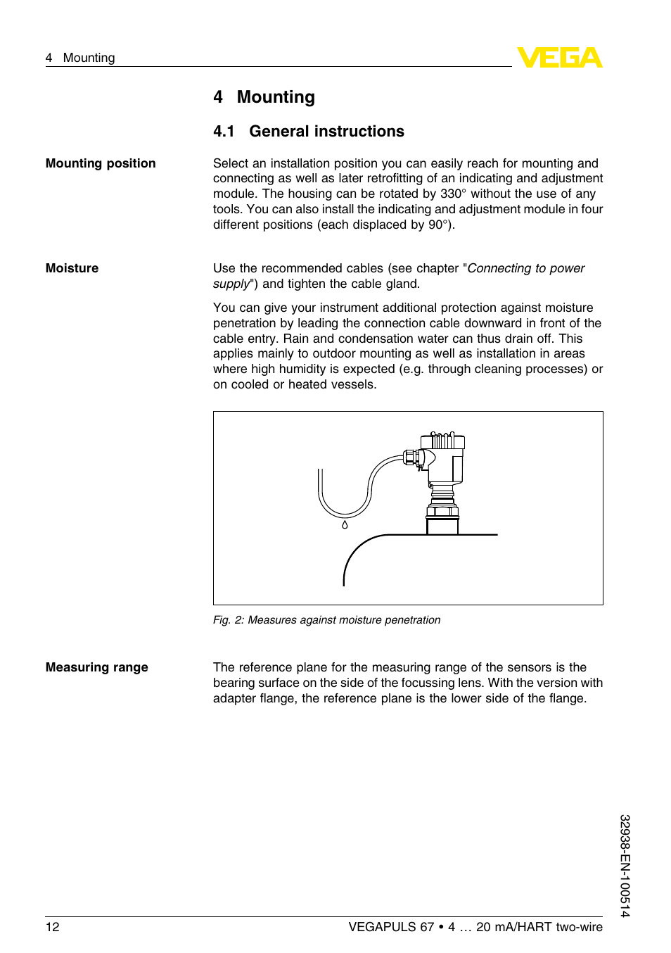 4 mounting, 1 general instructions, 4mounting | VEGA VEGAPULS 67 (≥ 2.0.0 - ≤ 3.8) 4 … 20 mA_HART two-wire User Manual | Page 12 / 64