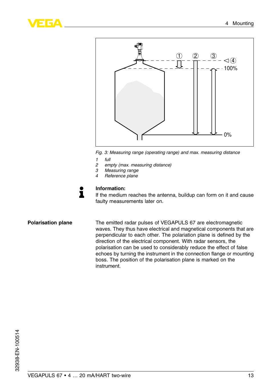 VEGA VEGAPULS 67 (≥ 2.0.0 - ≤ 3.8) 4 … 20 mA_HART two-wire User Manual | Page 13 / 64
