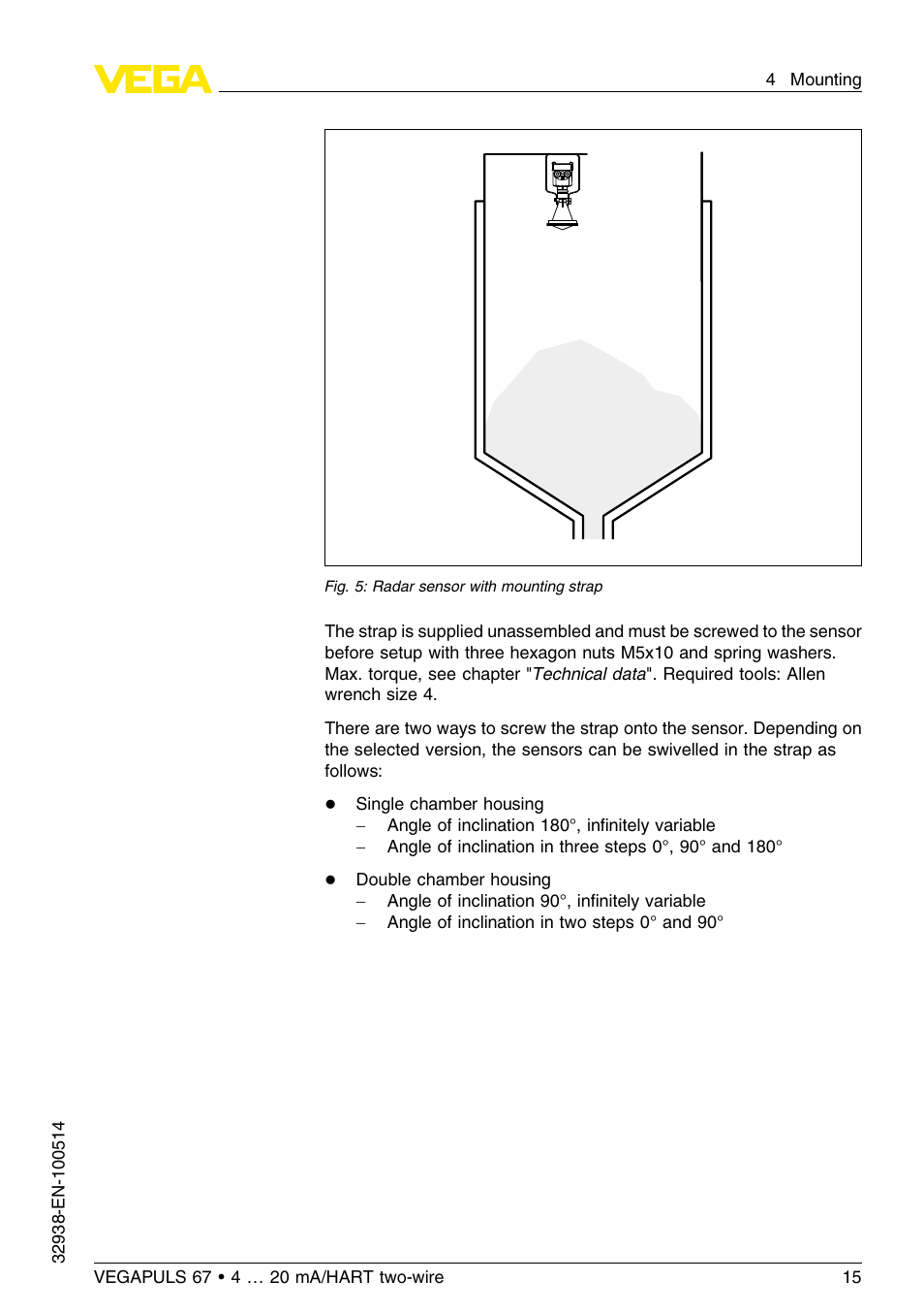 VEGA VEGAPULS 67 (≥ 2.0.0 - ≤ 3.8) 4 … 20 mA_HART two-wire User Manual | Page 15 / 64