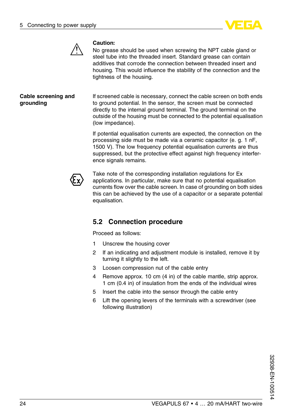 2 connection procedure | VEGA VEGAPULS 67 (≥ 2.0.0 - ≤ 3.8) 4 … 20 mA_HART two-wire User Manual | Page 24 / 64