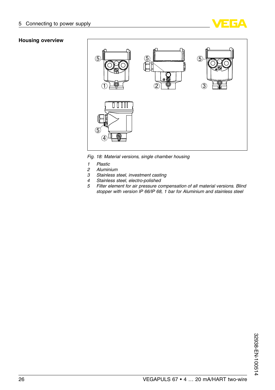 VEGA VEGAPULS 67 (≥ 2.0.0 - ≤ 3.8) 4 … 20 mA_HART two-wire User Manual | Page 26 / 64
