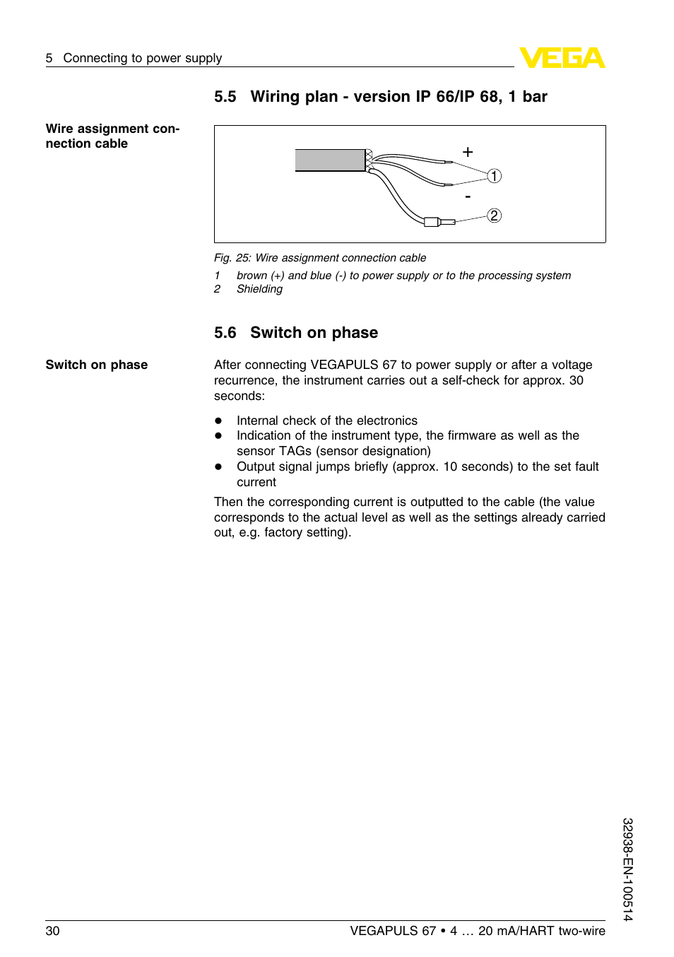 5 wiring plan – version ip66/ip68, 1bar, 6 switch on phase | VEGA VEGAPULS 67 (≥ 2.0.0 - ≤ 3.8) 4 … 20 mA_HART two-wire User Manual | Page 30 / 64